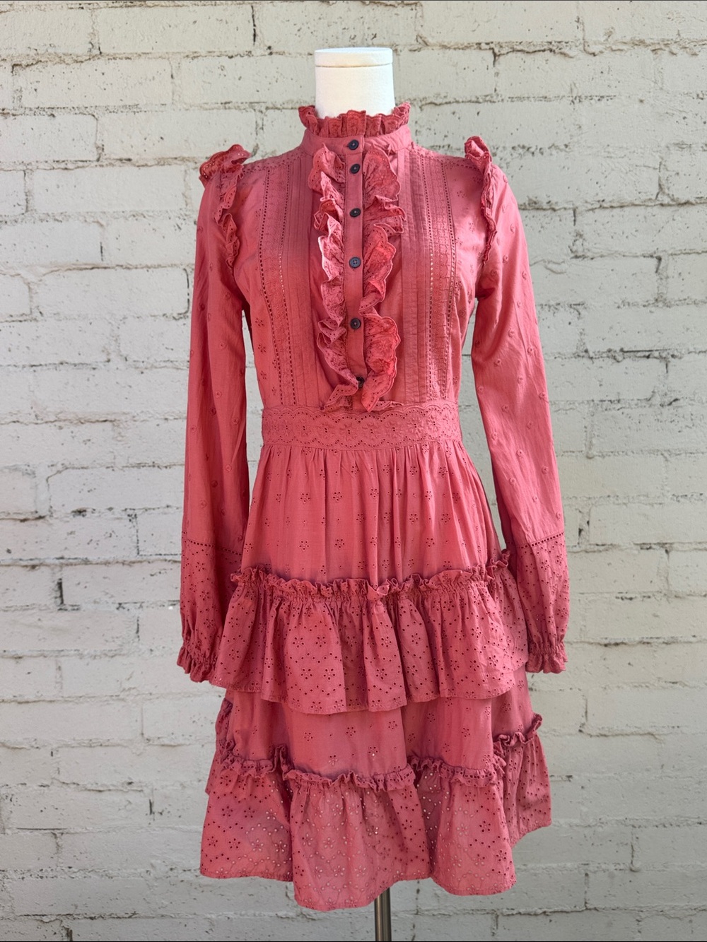 Boden Mixed Broderie Shirt Dress Dusty Red Pink Size 4 - Picture 6 of 16